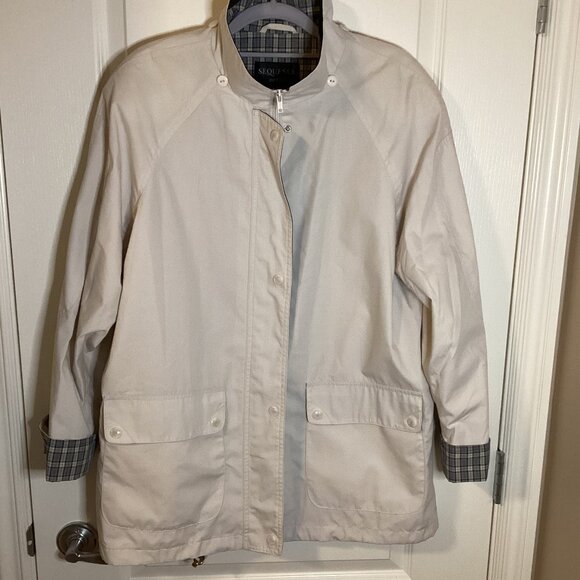 Sequence Women's Rain Coat Jacket Size 11 / 12 Petite Fully Lined Shoulder Pads - Picture 1 of 9